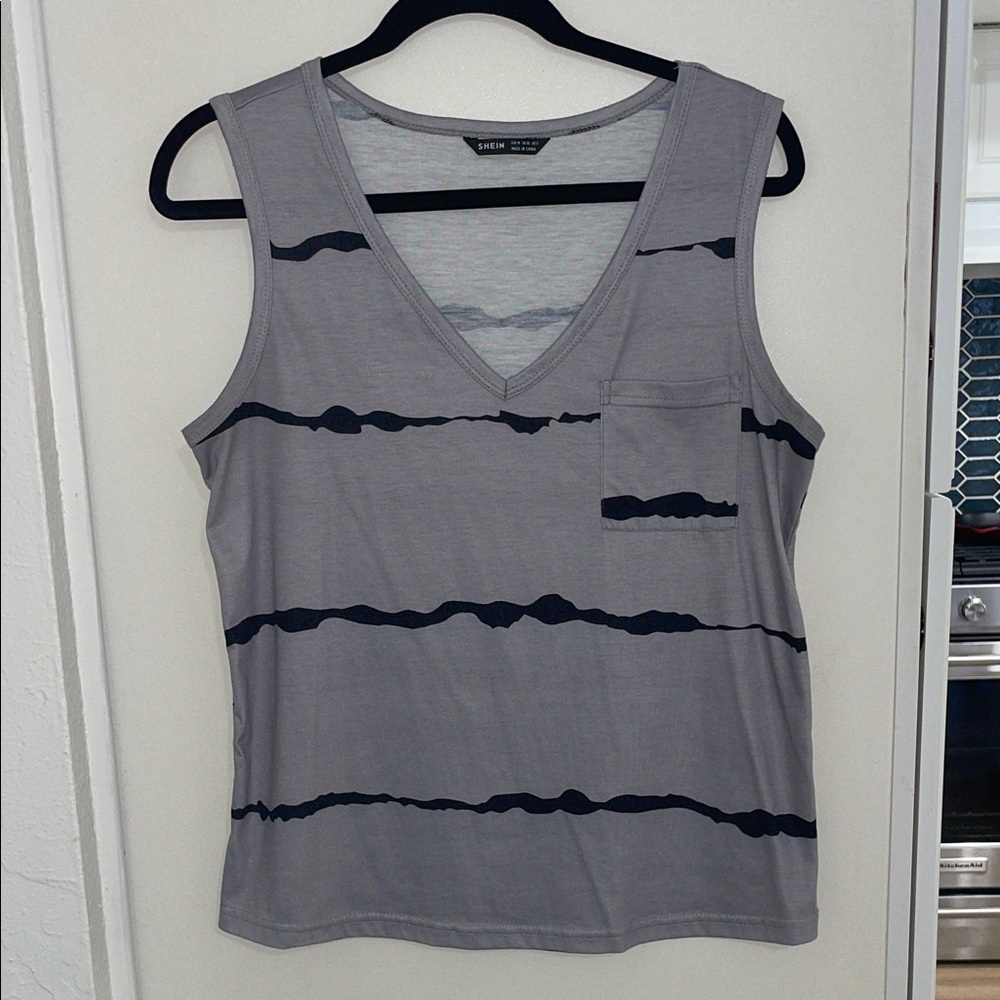 SHEIN Gray Tank Top with Black Stripes | M
